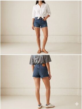 Levi's Dark Blue High-Rise Frayed Hem Jean Shorts